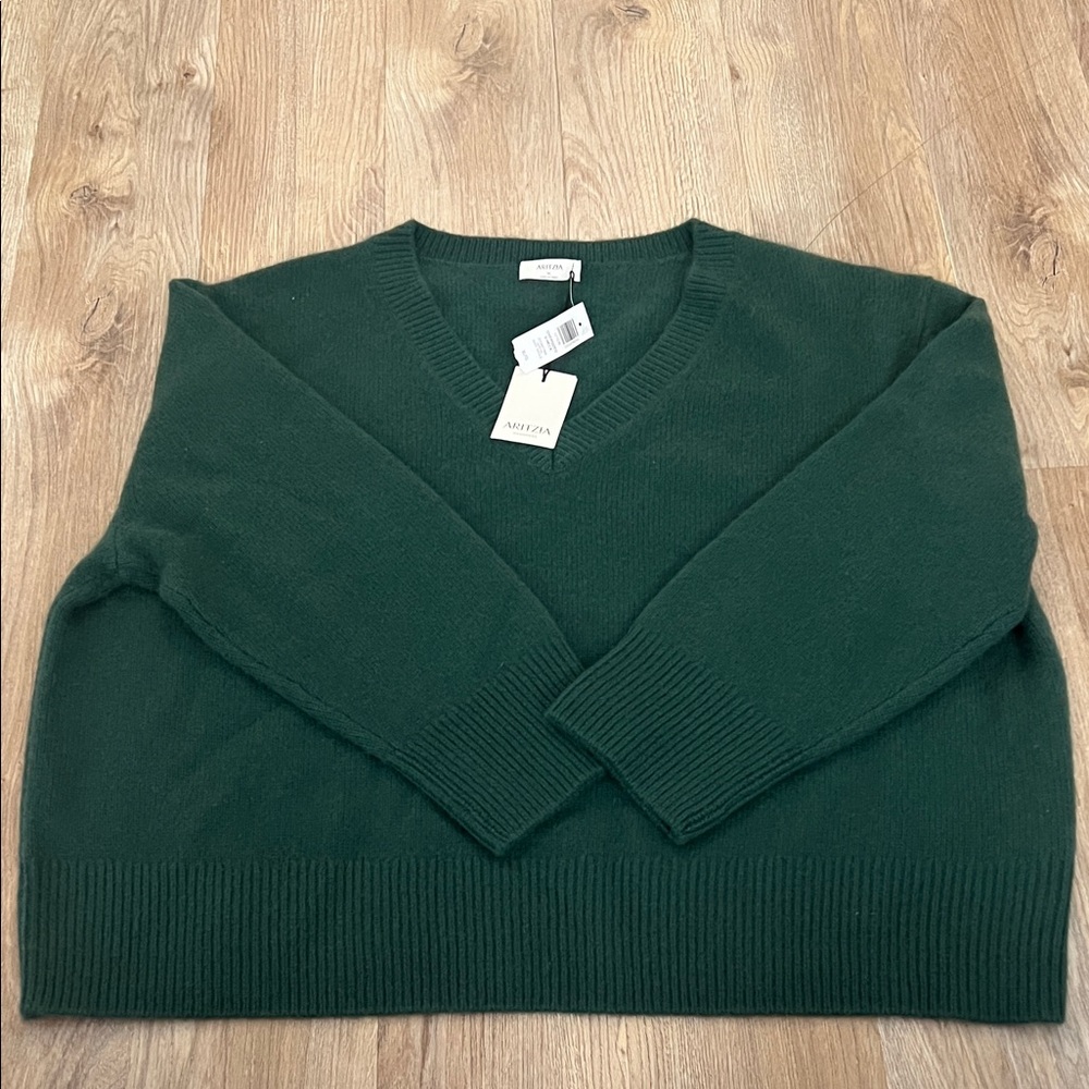 Aritzia Green Cashmere V-Neck Sweater